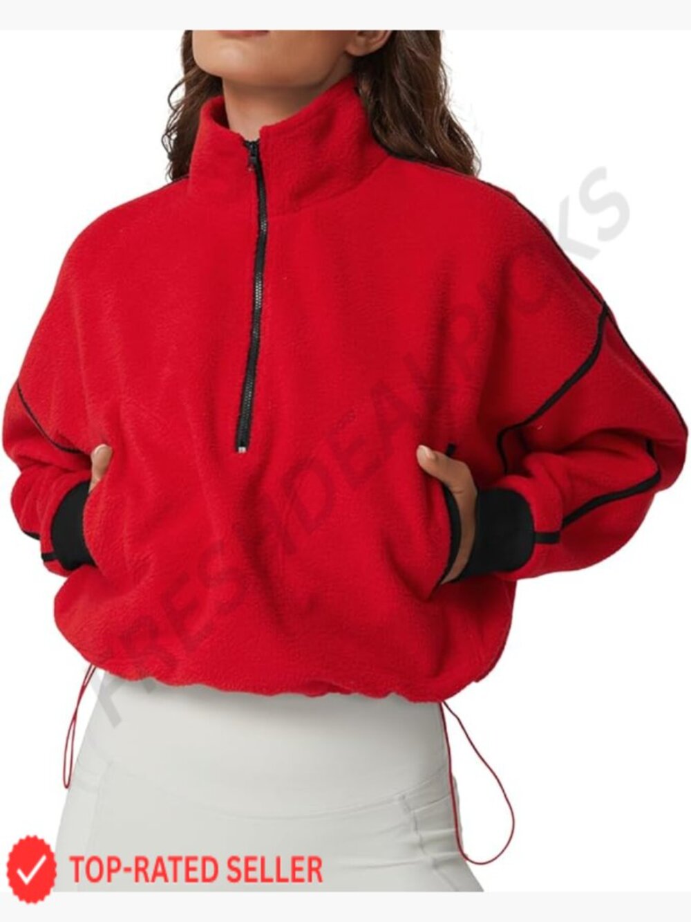 Half Zip Fleece Short Pullover Sweatshirt Winter Cozy Sherpa Top Baggy